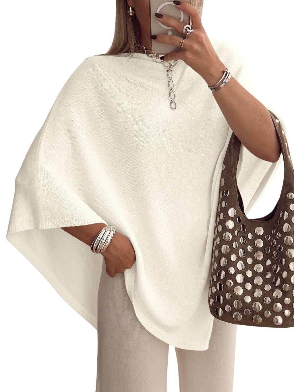 usvara Women Poncho Boat Neck Knit Sweater