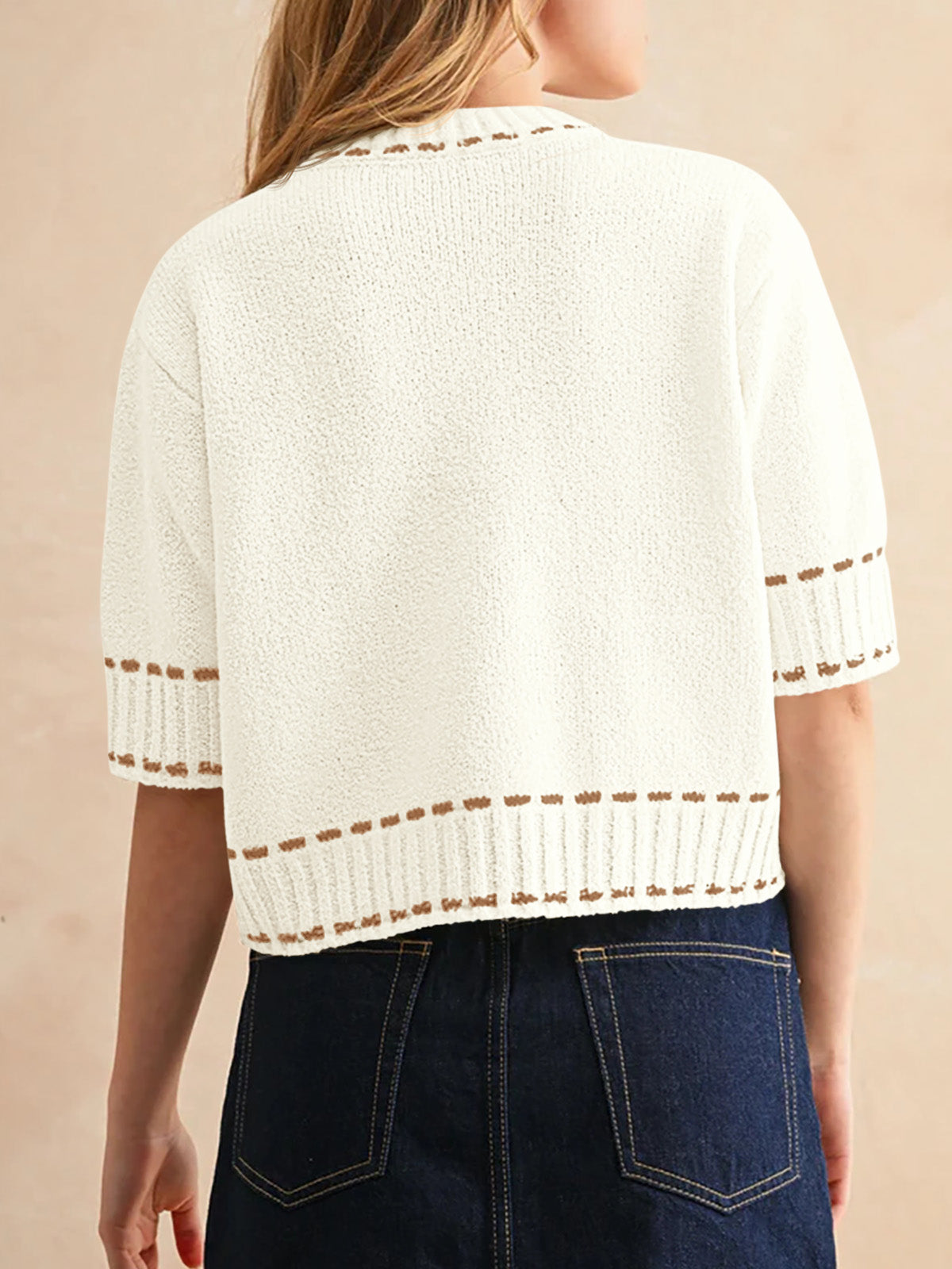 usvara Womens Cropped Crew Neck Knit Sweater