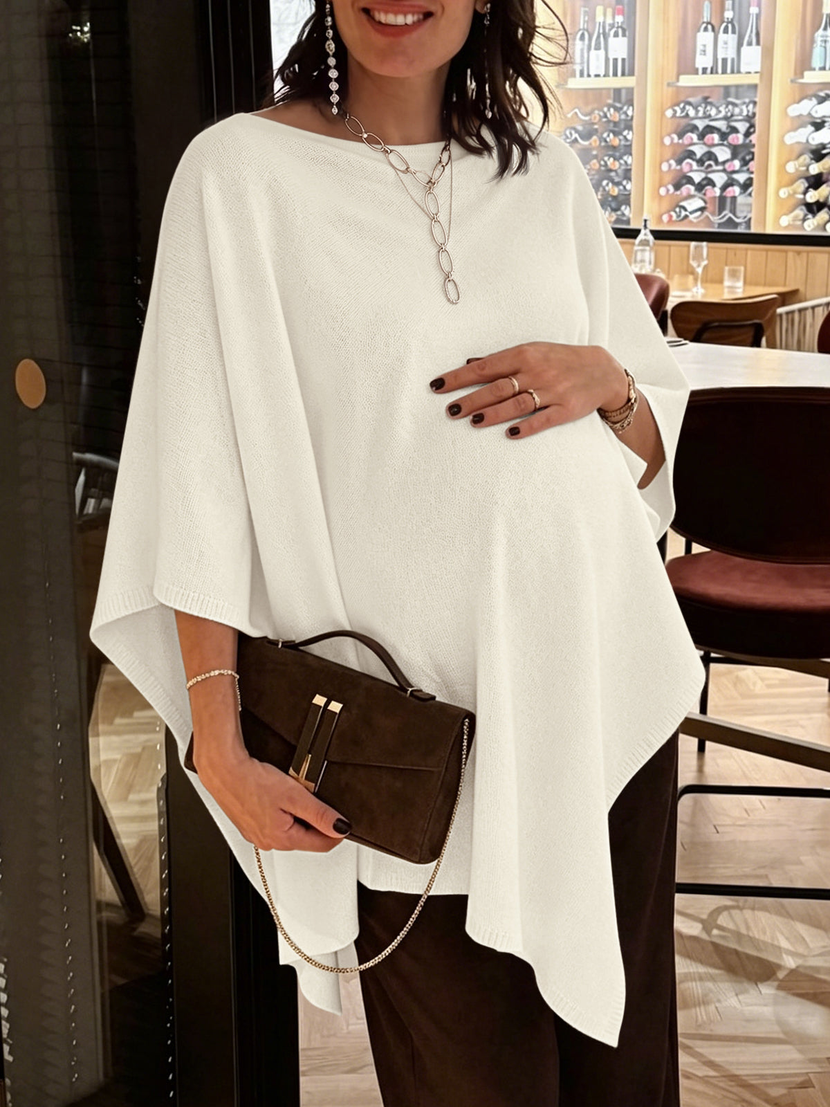 usvara Women Poncho Boat Neck Knit Sweater
