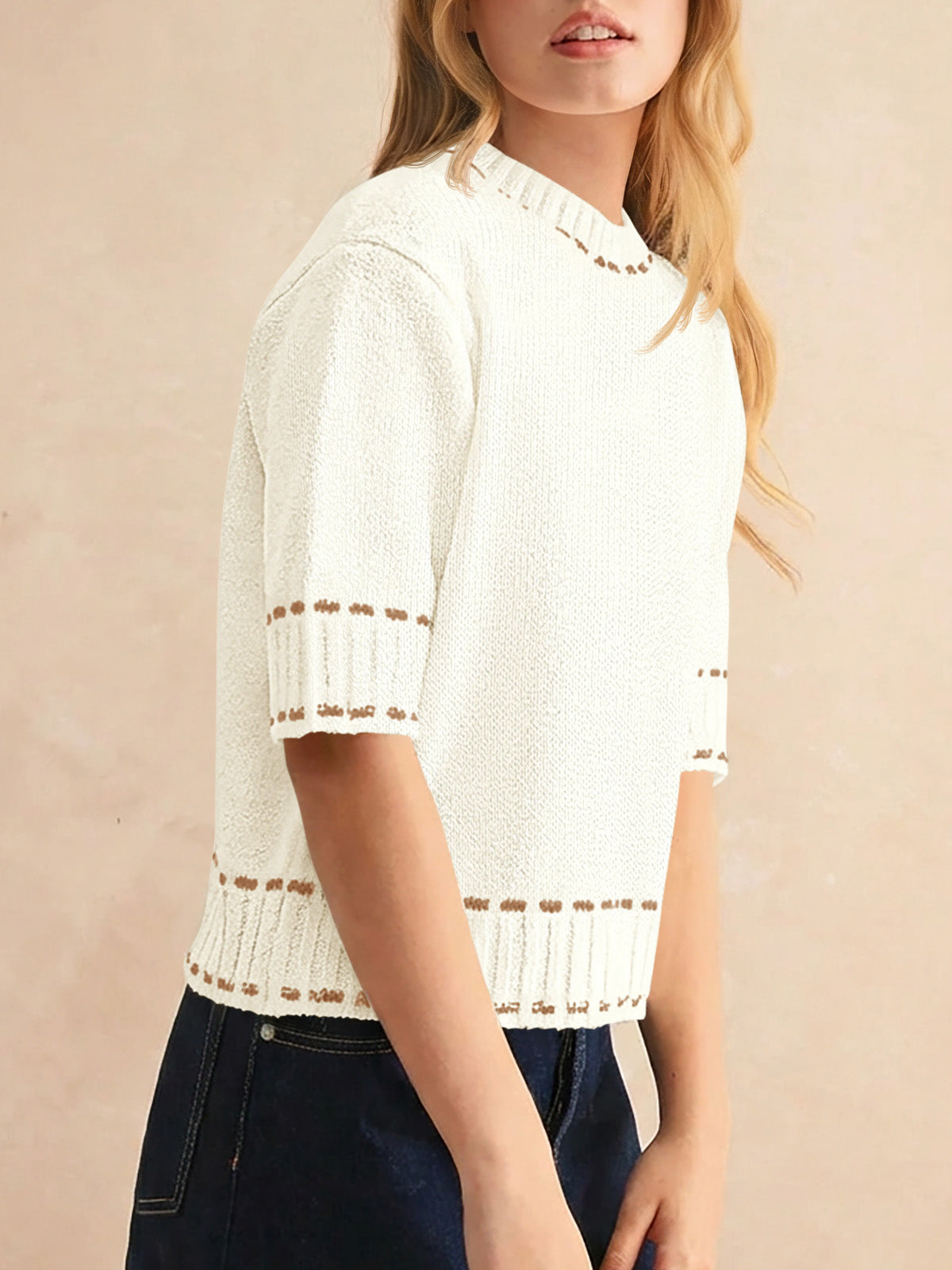 usvara Womens Cropped Crew Neck Knit Sweater