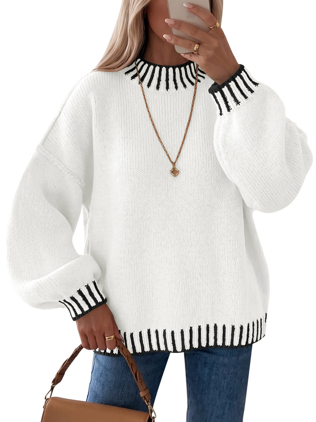usvara Womens Chunky Mock Neck Sweater