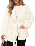 usvara Womens V Neck Belted Cardigan