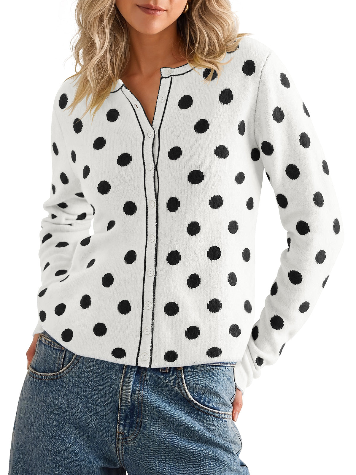 usvara Womens Polka Dot Button Up Cardigan
