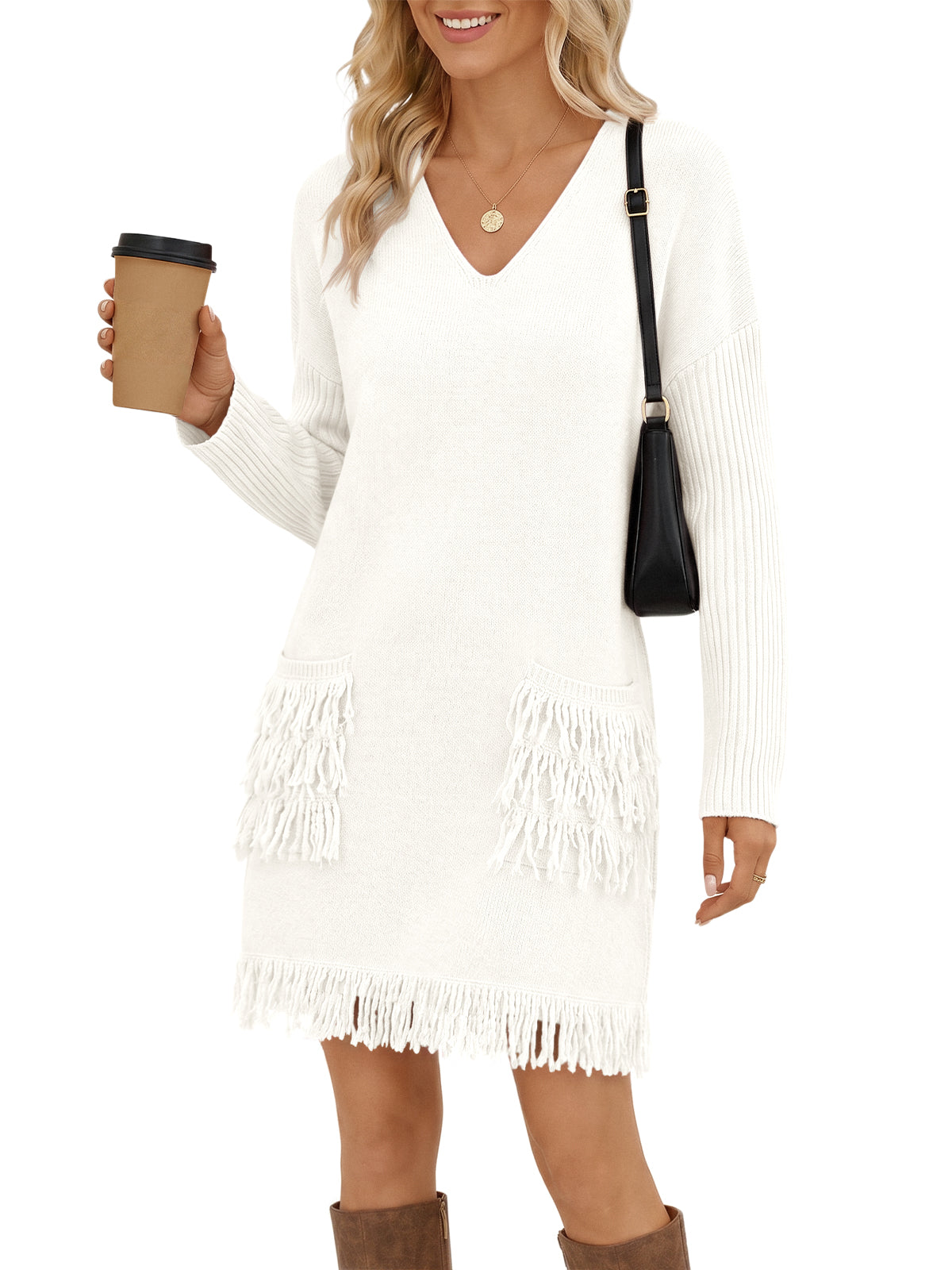 usvara Womens V Neck Sweater Dress