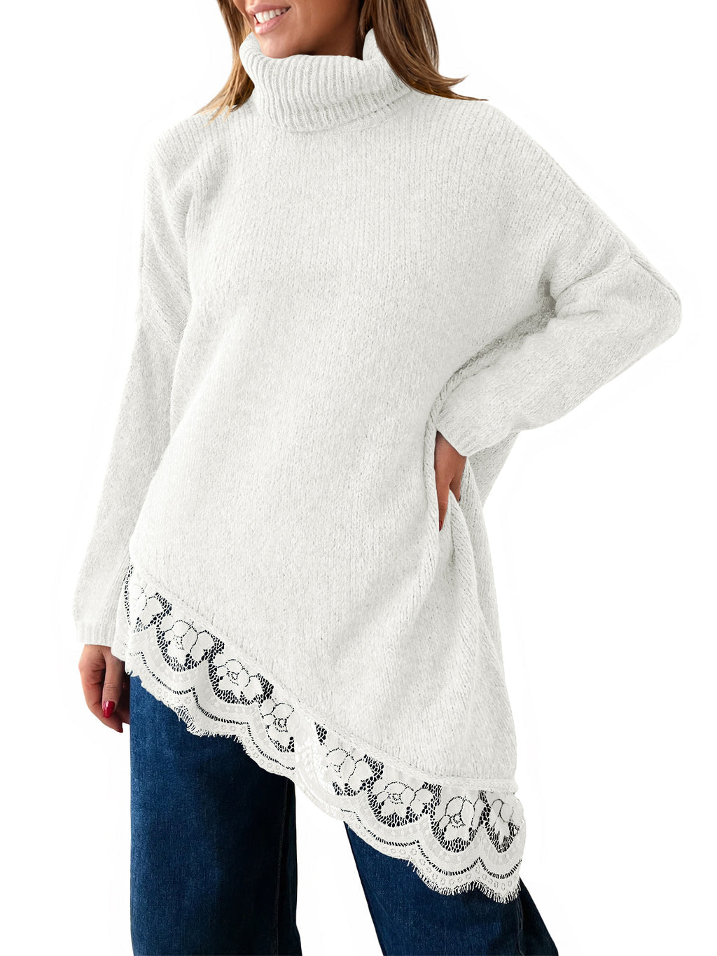 usvara Womens Oversized Batwing Sleeve Turtleneck Sweater