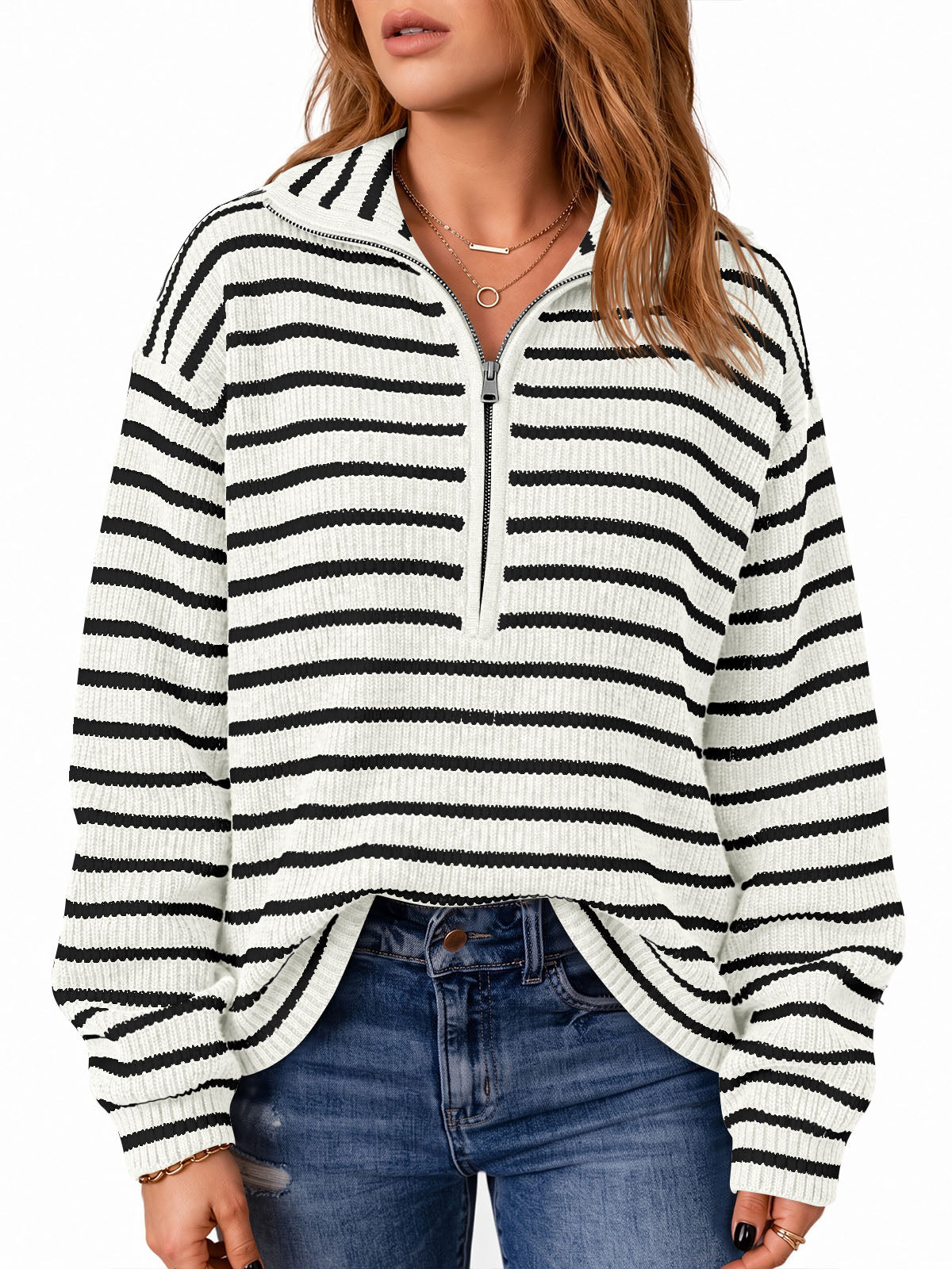 usvara Womens Striped Half Zip Sweater
