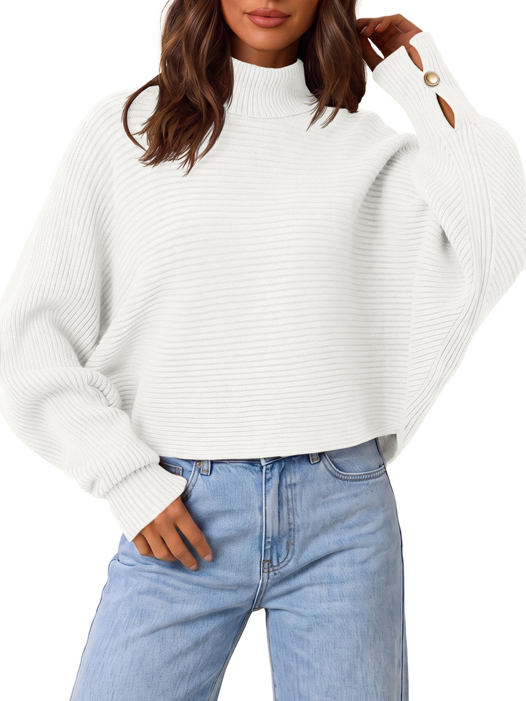 usvara Womens Batwing Sleeve Knit Turtleneck Sweater
