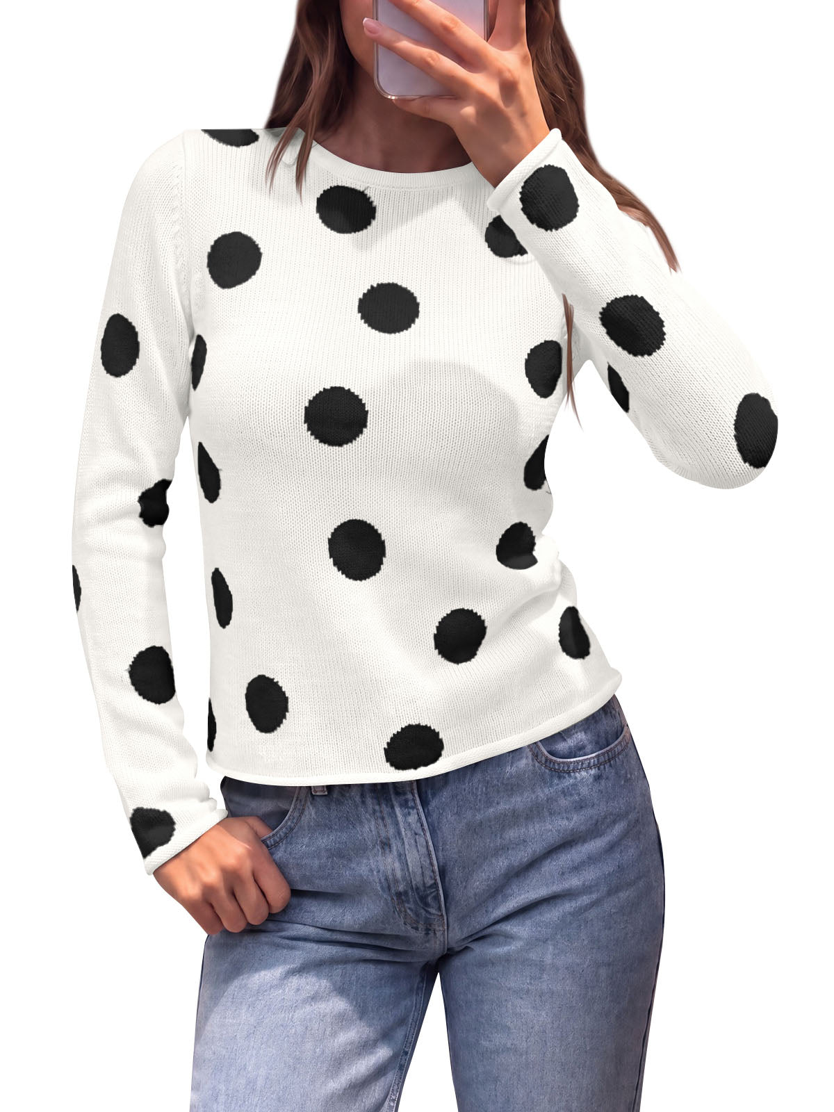 usvara Womens Polka Dot Long Sleeve Sweater