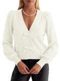 usvara Women V Neck Bow Knit Cardigan
