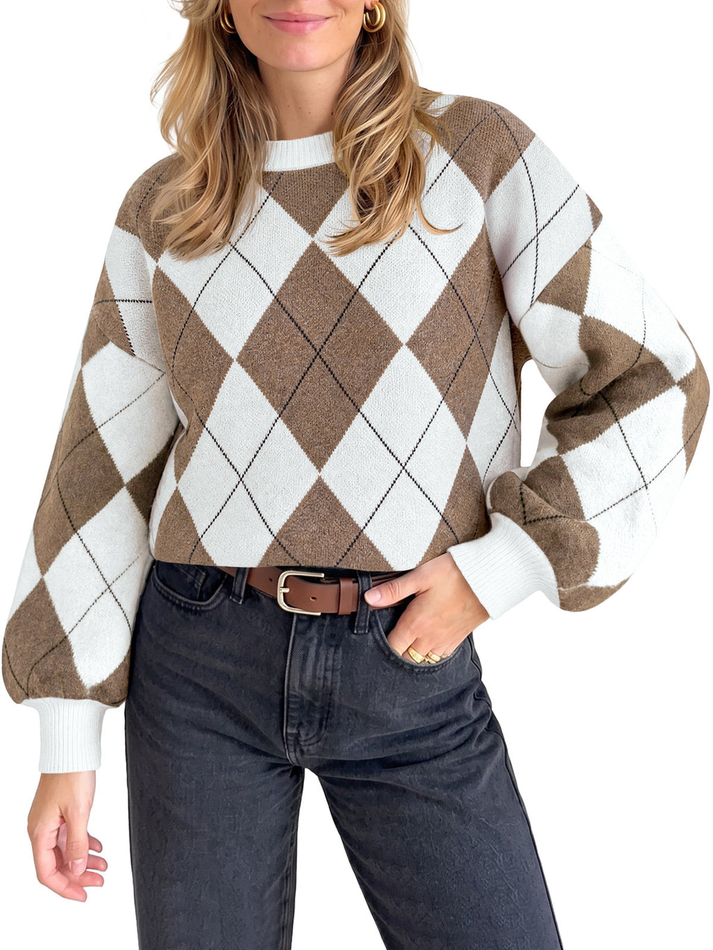 usvara Women Checkered Argyle Sweater