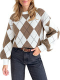 usvara Women Checkered Argyle Sweater