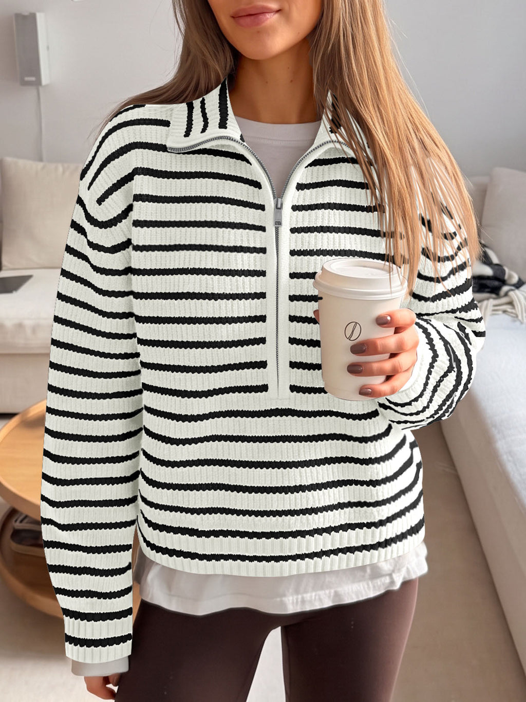 usvara Womens Striped Half Zip Sweater