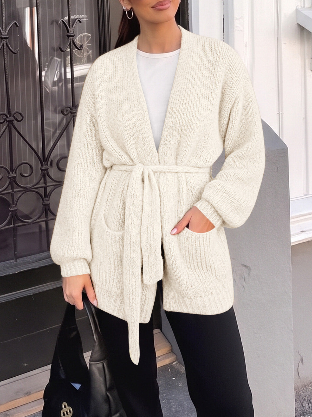 usvara Womens V Neck Belted Cardigan