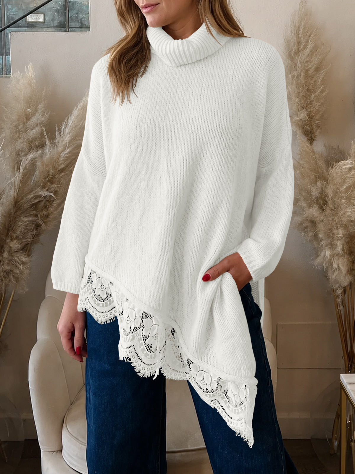 usvara Womens Oversized Batwing Sleeve Turtleneck Sweater