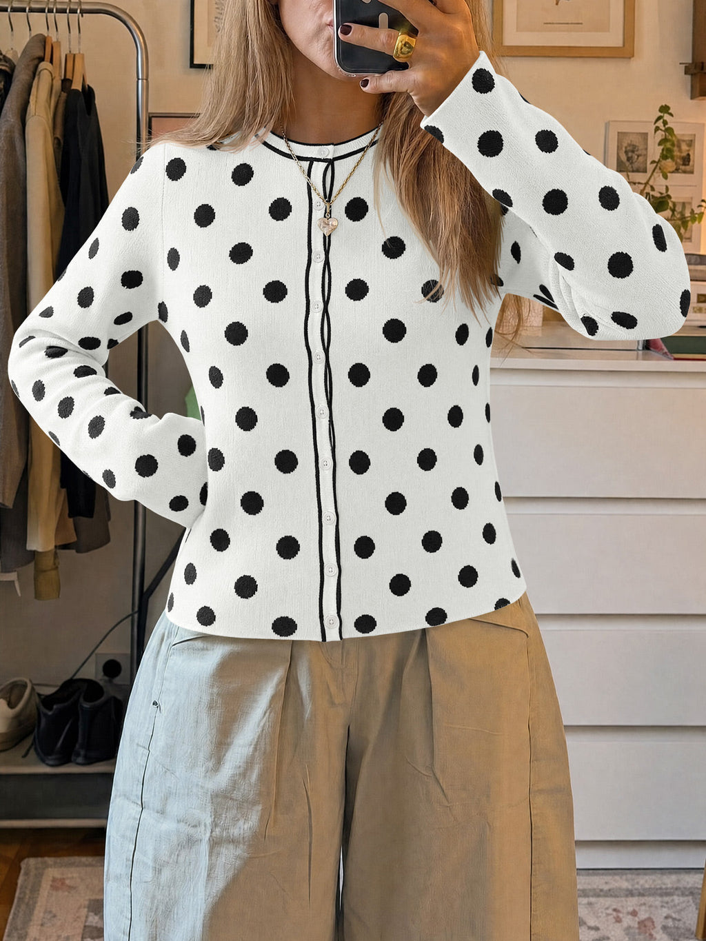 usvara Womens Polka Dot Button Up Cardigan