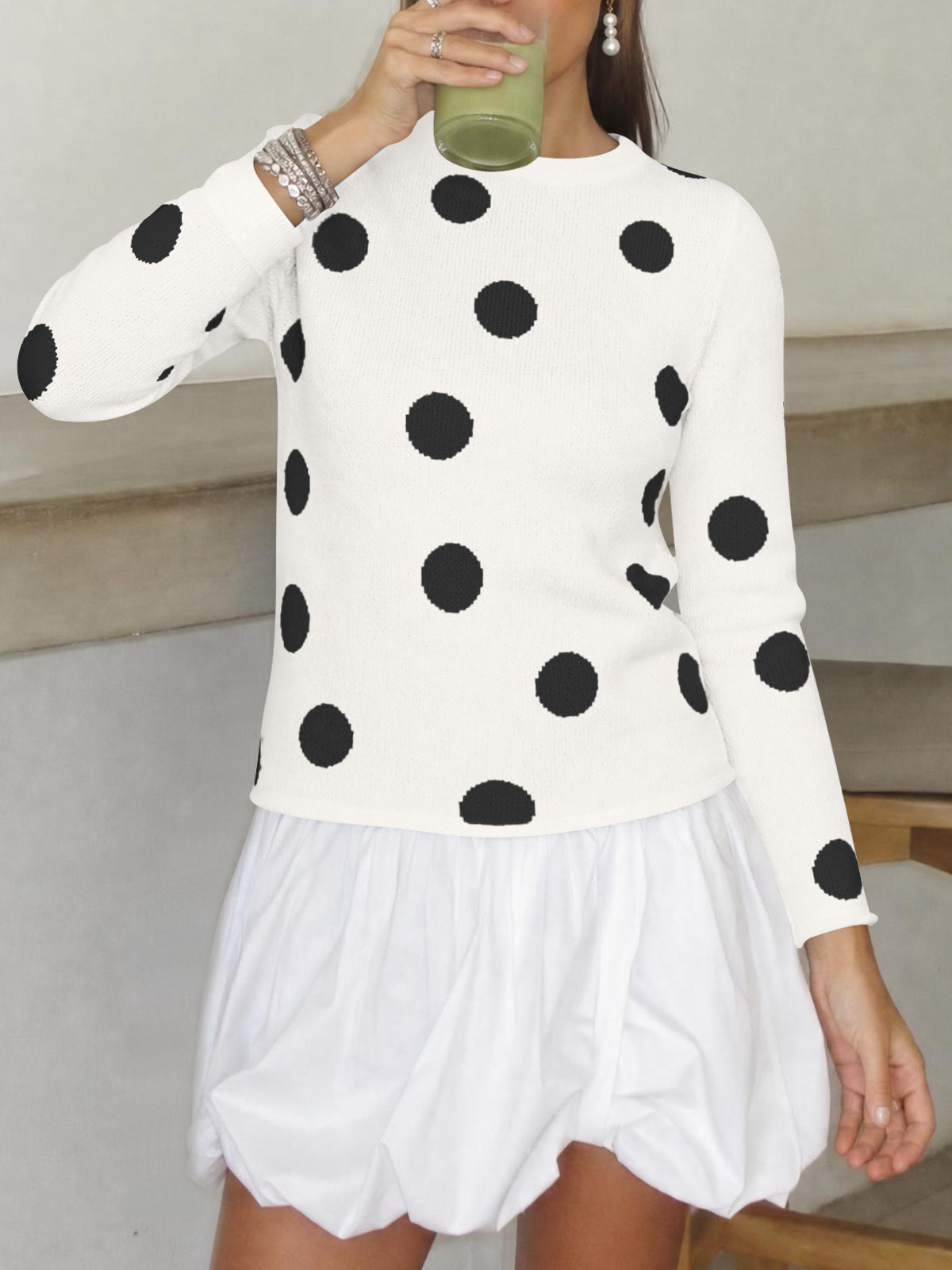 usvara Womens Polka Dot Long Sleeve Sweater
