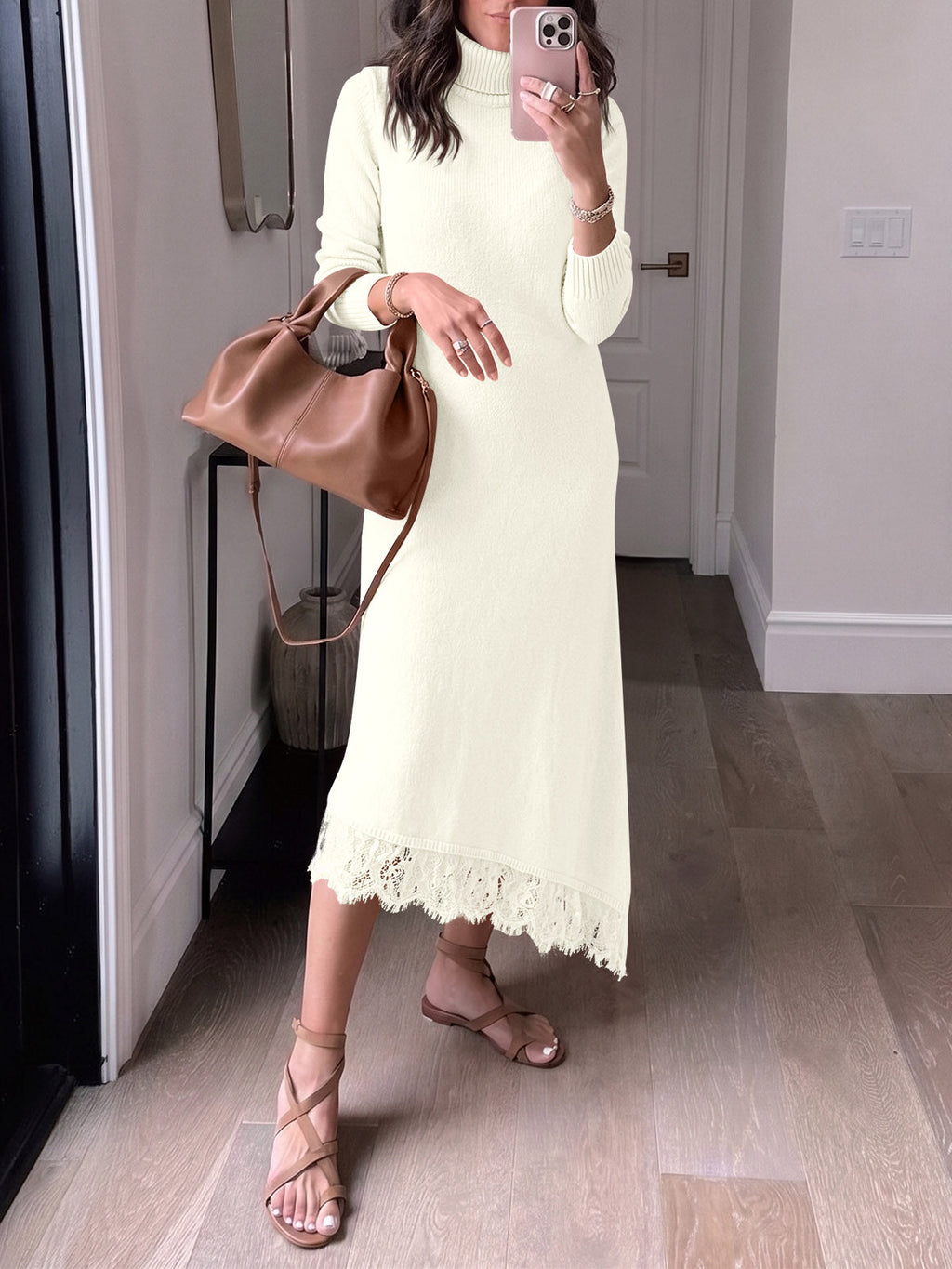 usvara Womens Lace Turtleneck Sweater Dress
