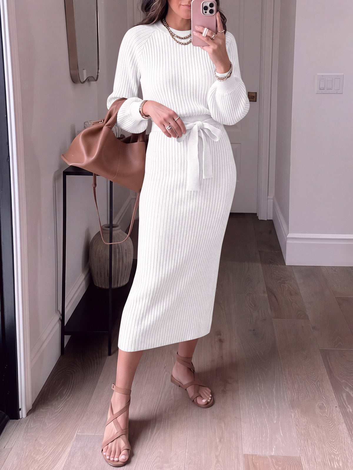 usvara Womens Ribbed Knit Sweater Dress
