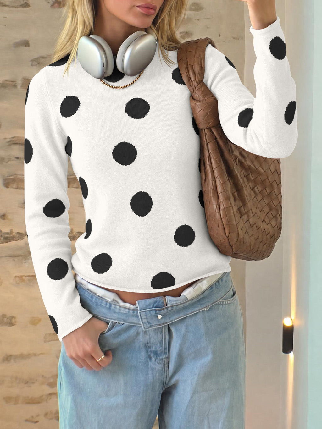 usvara Womens Polka Dot Long Sleeve Sweater