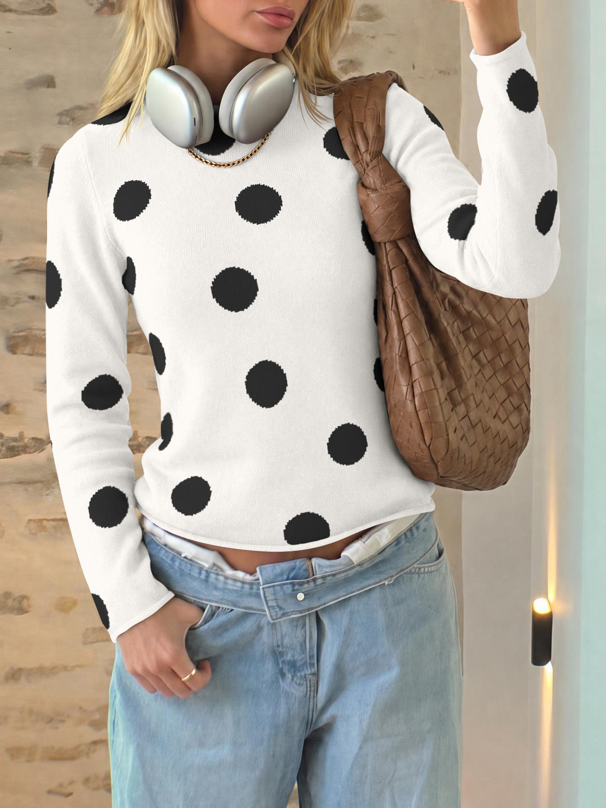 usvara Womens Polka Dot Long Sleeve Sweater