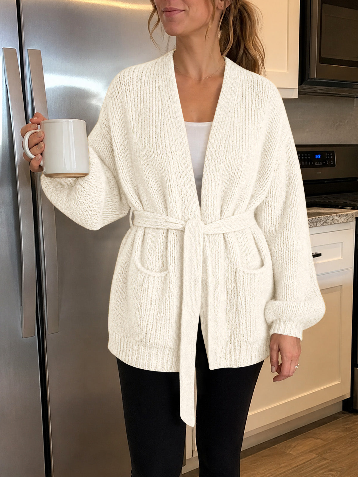 usvara Womens V Neck Belted Cardigan