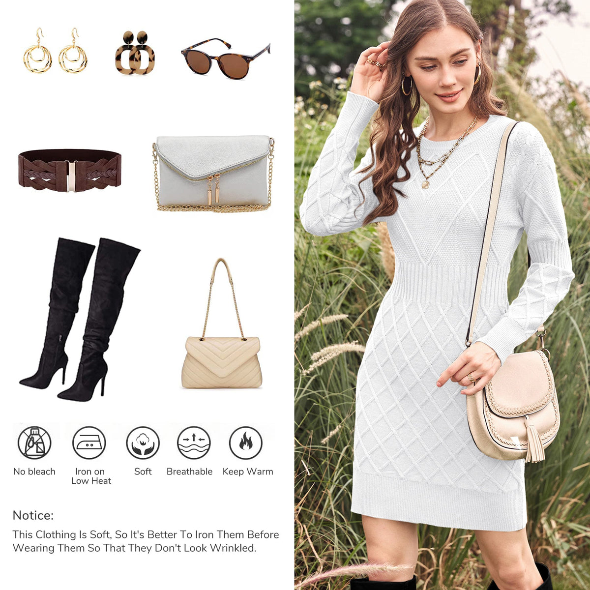 usvara Womens Bodycon Mini Sweater Dress