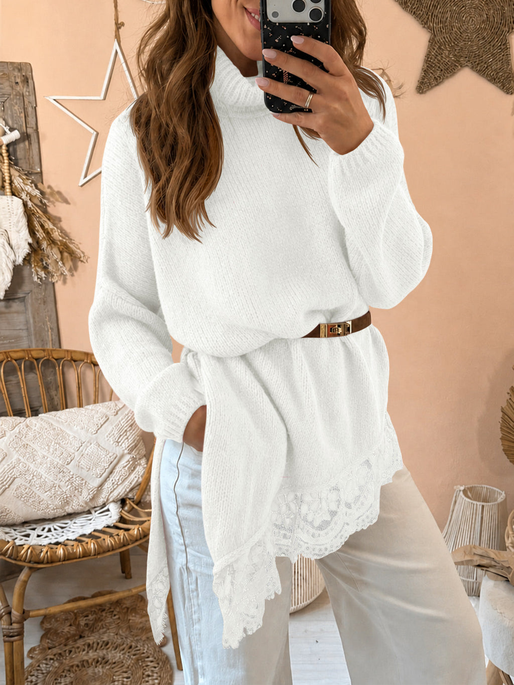 usvara Womens Oversized Batwing Sleeve Turtleneck Sweater