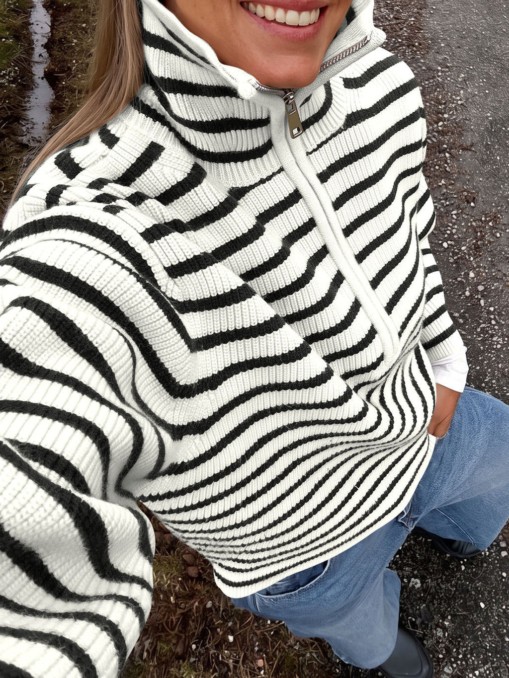 usvara Womens Striped Half Zip Sweater
