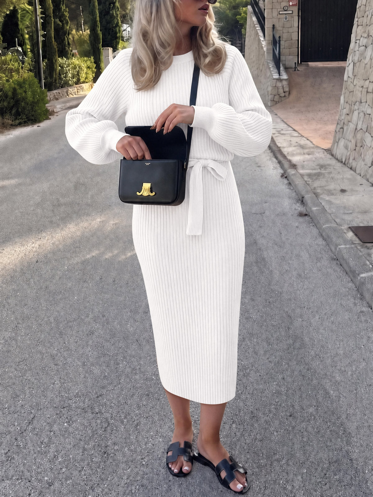usvara Womens Ribbed Knit Sweater Dress
