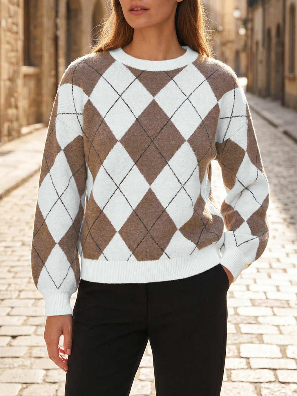 usvara Women Checkered Argyle Sweater