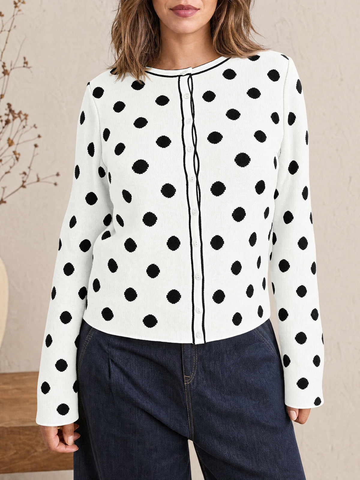 usvara Womens Polka Dot Button Up Cardigan