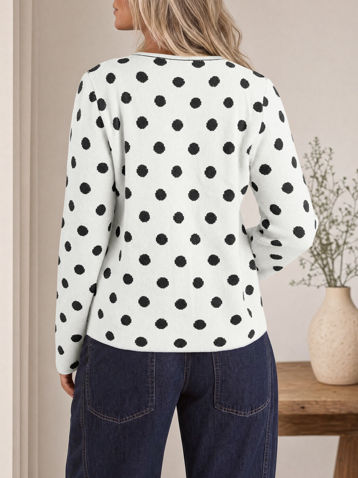 usvara Womens Polka Dot Button Up Cardigan