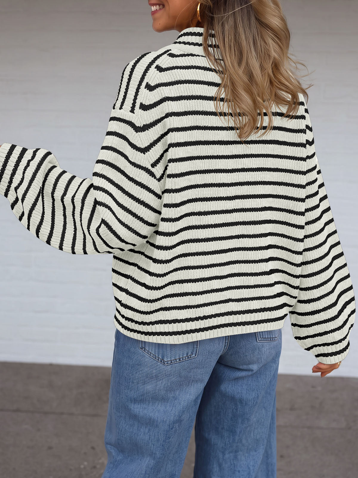 usvara Womens Striped Half Zip Sweater