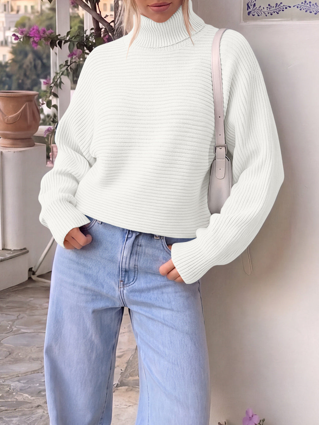 usvara Womens Batwing Sleeve Knit Turtleneck Sweater