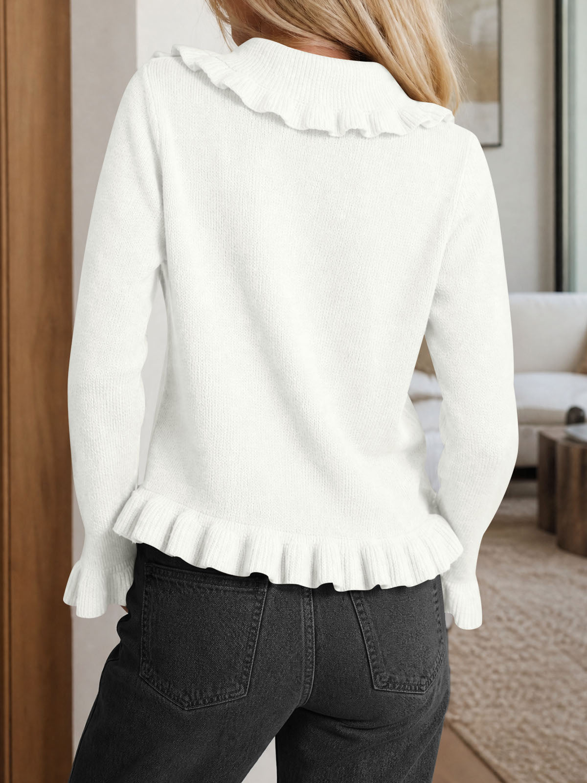 usvara Womens Ruffle Button Down Cardigan