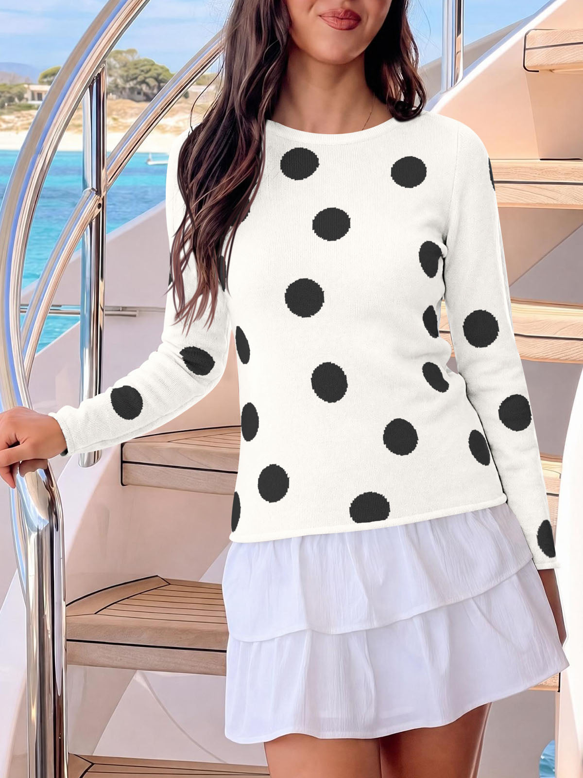 usvara Womens Polka Dot Long Sleeve Sweater