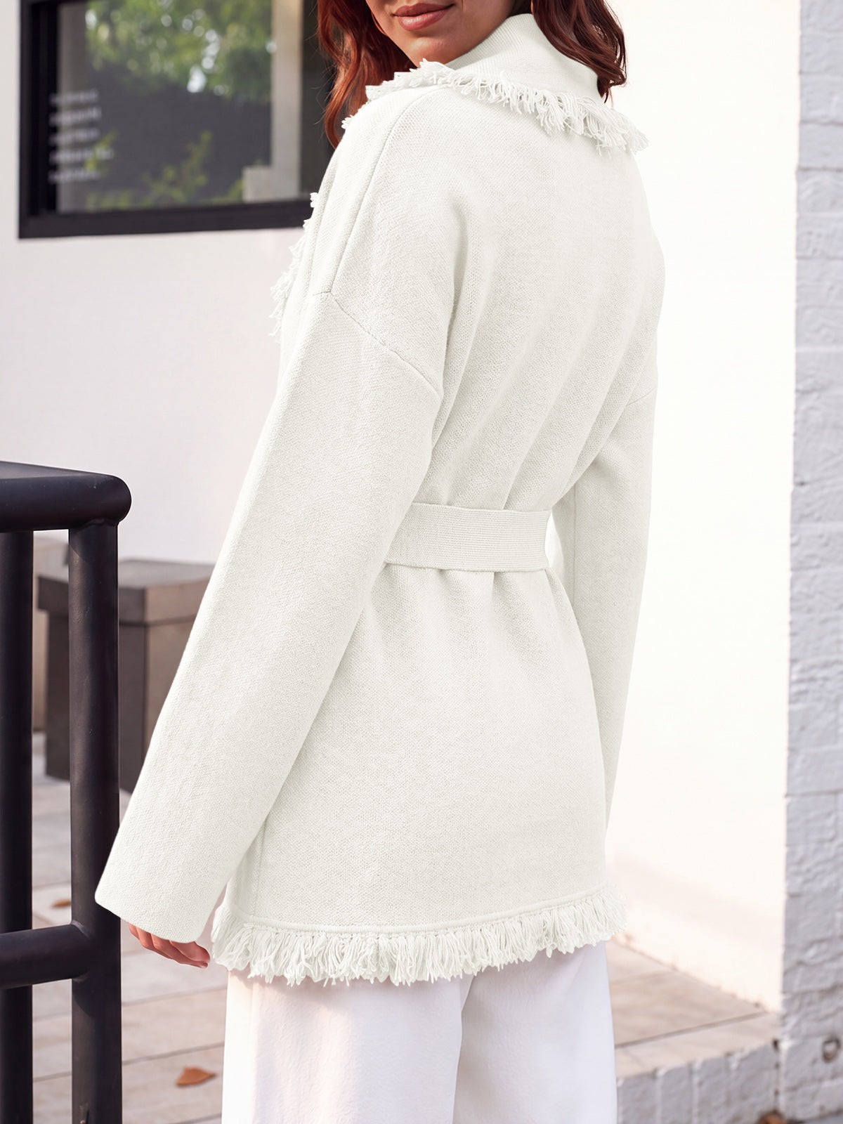 usvara Womens Tassel Fringe Lapel Cardigan