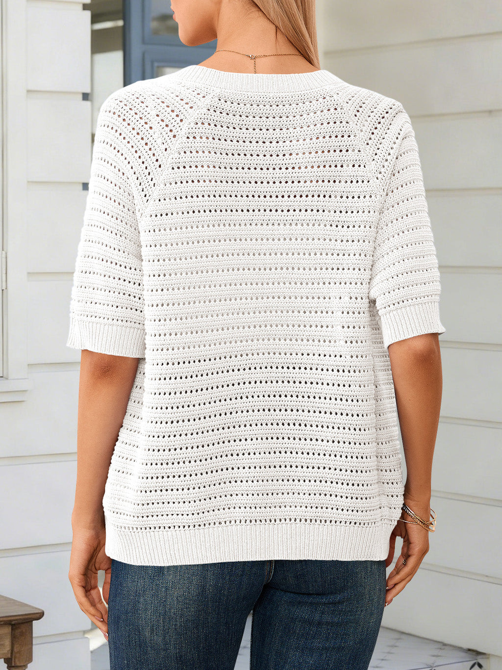 usvara Womens Crochet Short Sleeve Button Down Cardigan