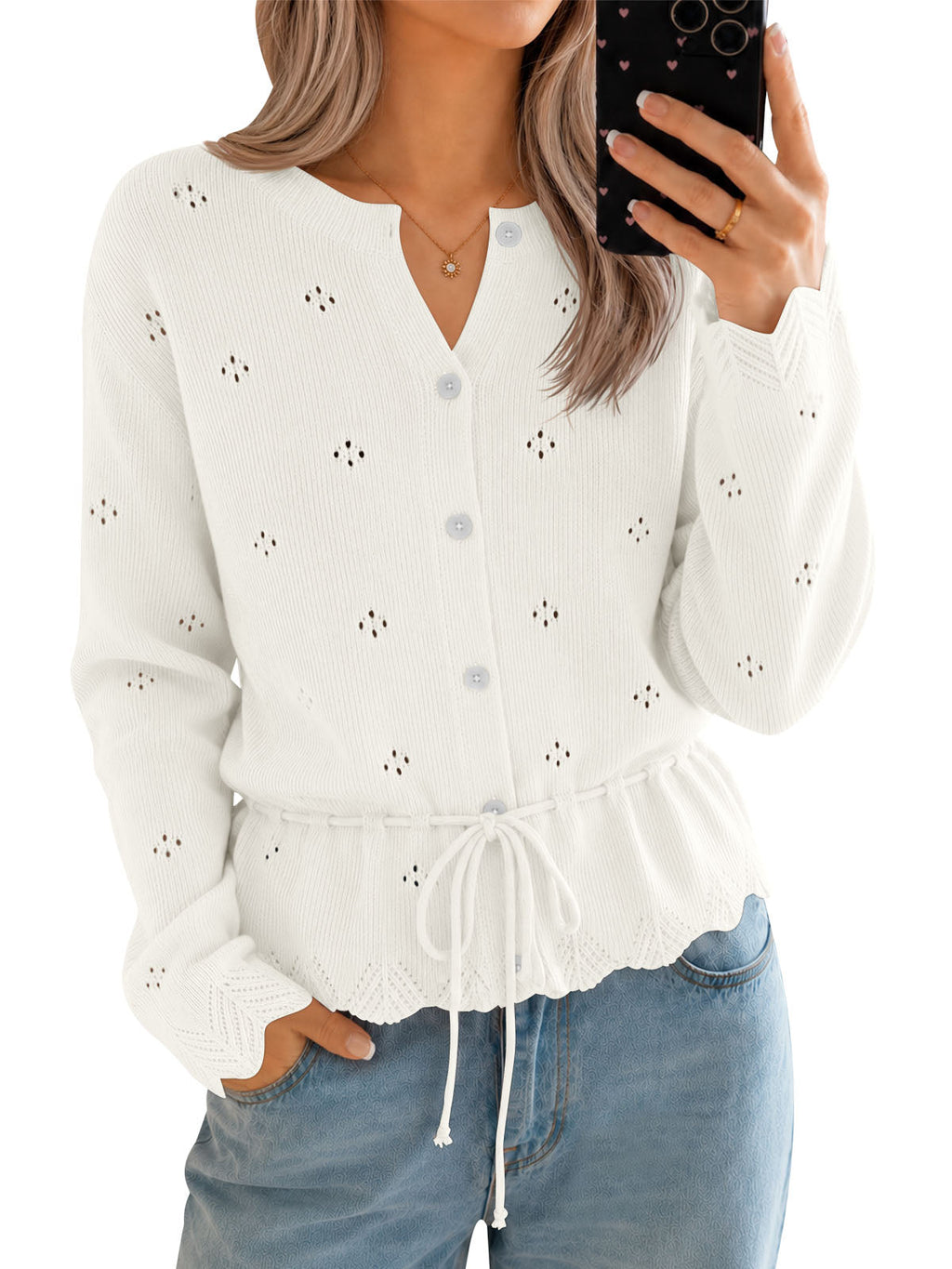 usvara Women Crochet Cardigan Sweater
