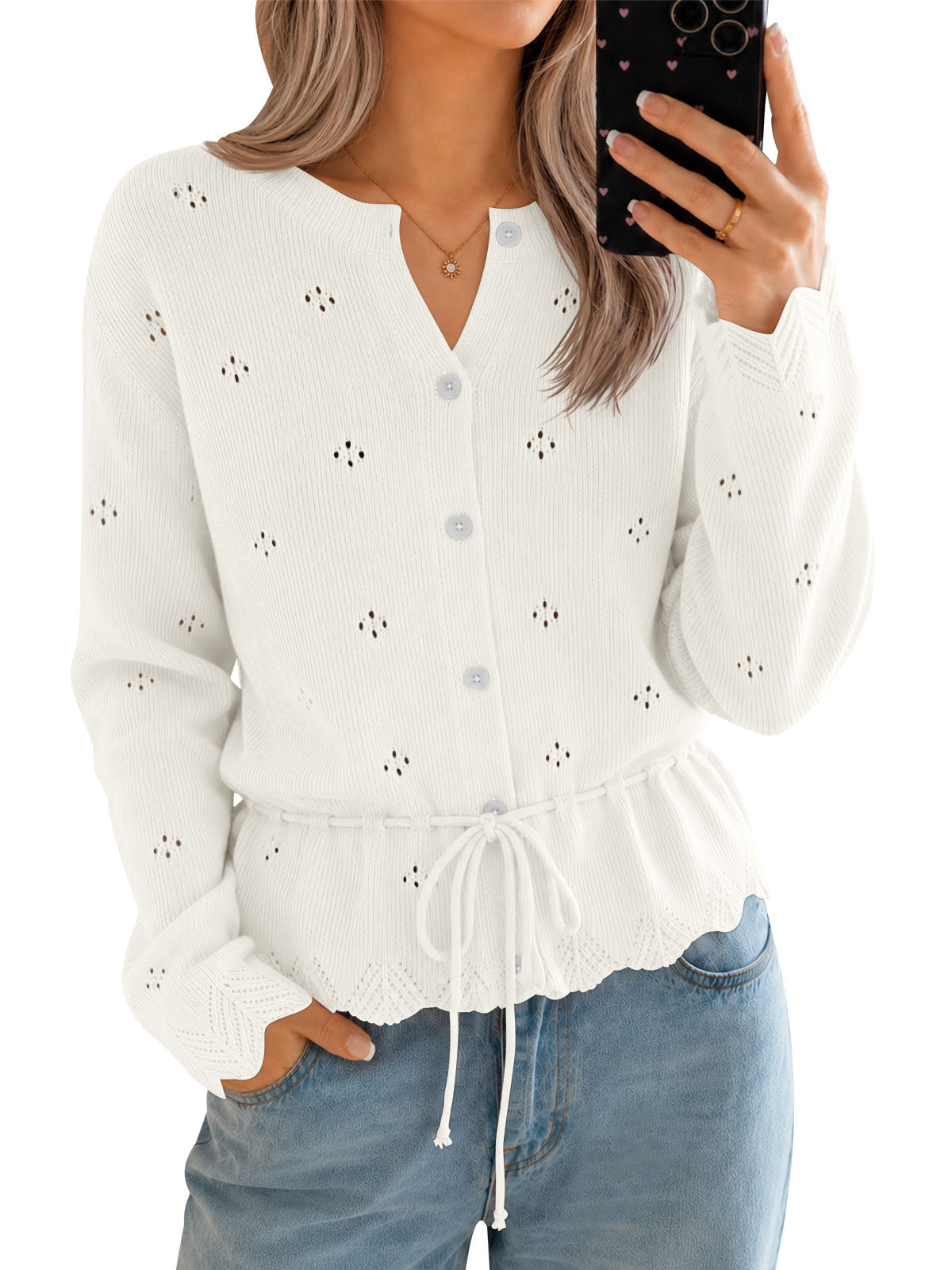 usvara Women Crochet Cardigan Sweater