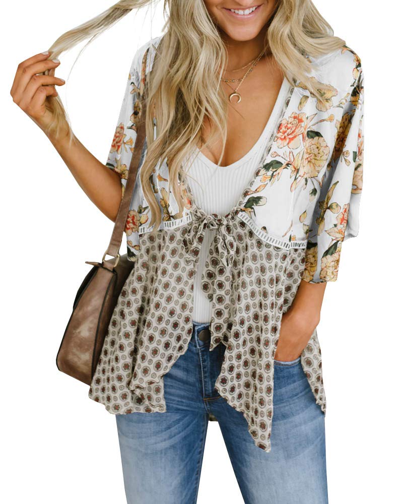 usvara Womens Tie Front Floral Kimono Cardigans