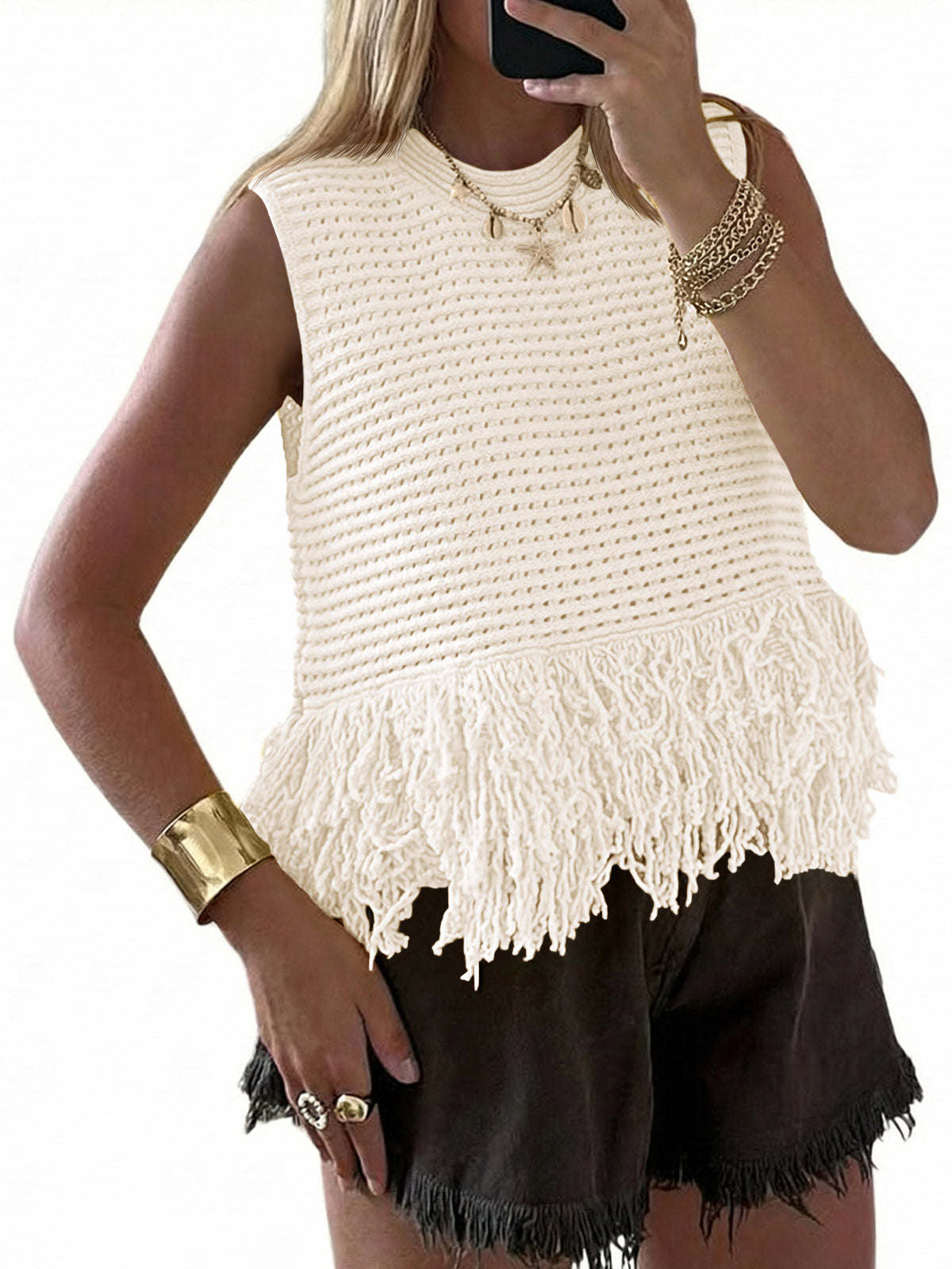 usvara Women Boho Crochet Knit Tank Top