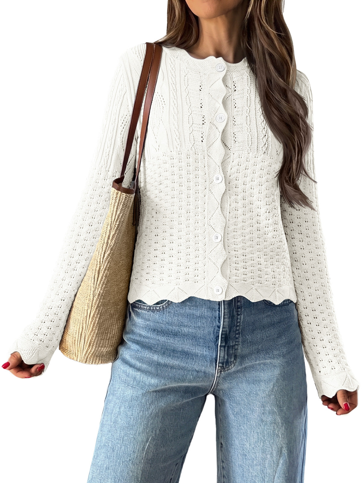 usvara Womens Crochet Cotton Knit Cardigans