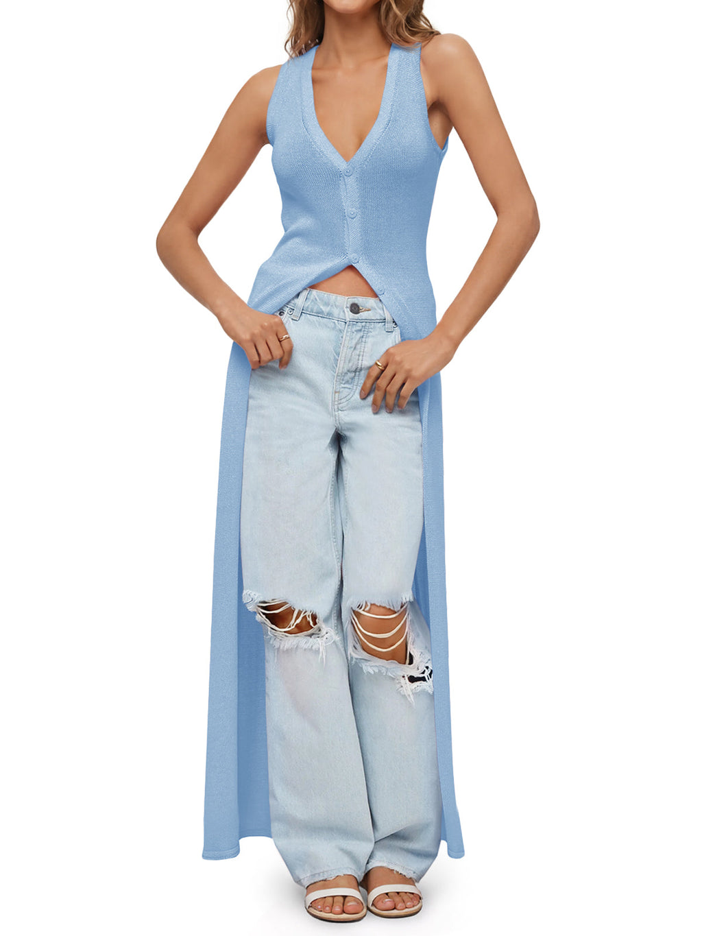 usvara Womens Sleeveless V Neck Long Cardigans