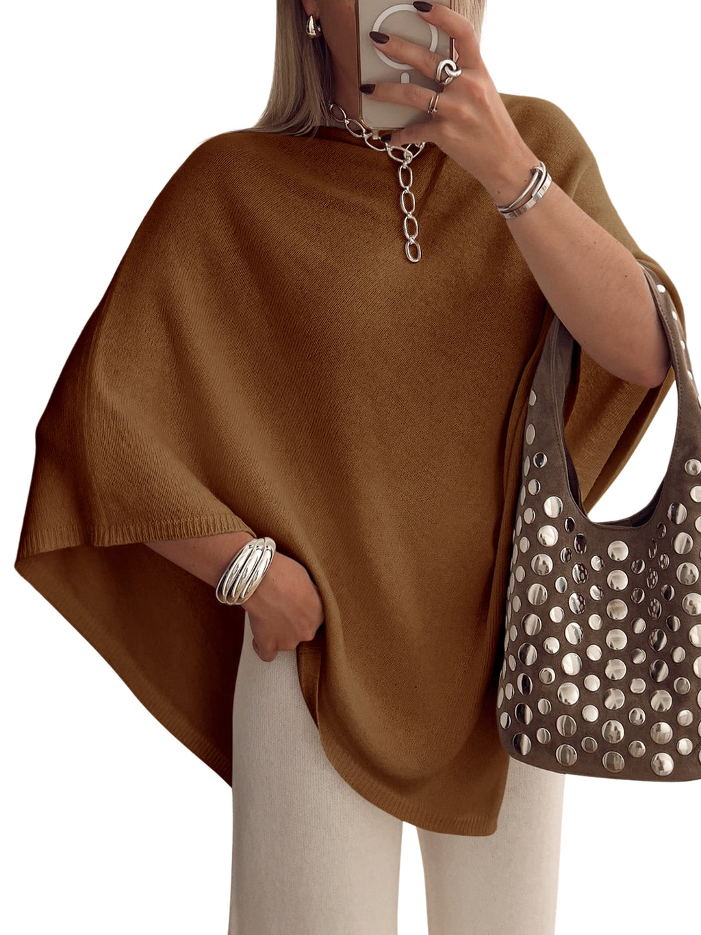 usvara Women Poncho Boat Neck Knit Sweater