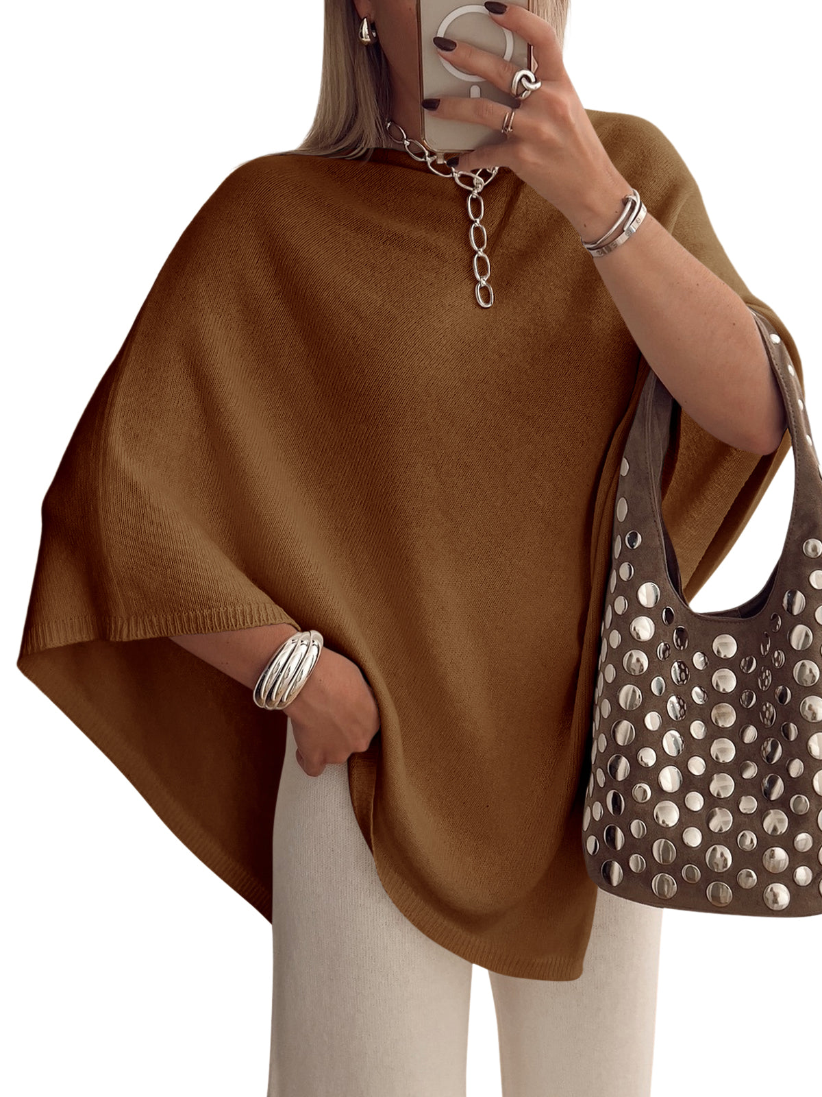 usvara Women Poncho Boat Neck Knit Sweater