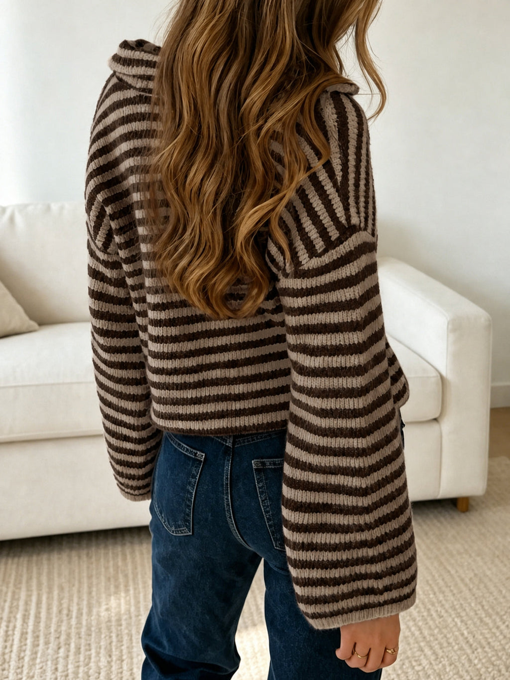 usvara Womens Striped Zip Knit Cardigan