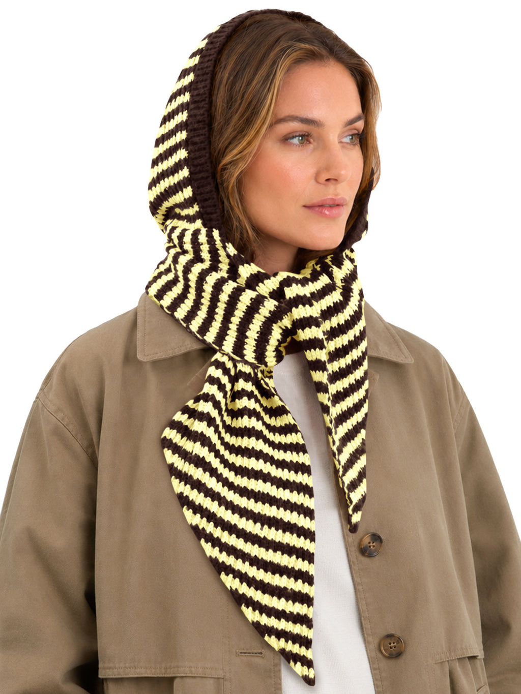 usvara Womens Striped Hooded Scarf Knit Hat