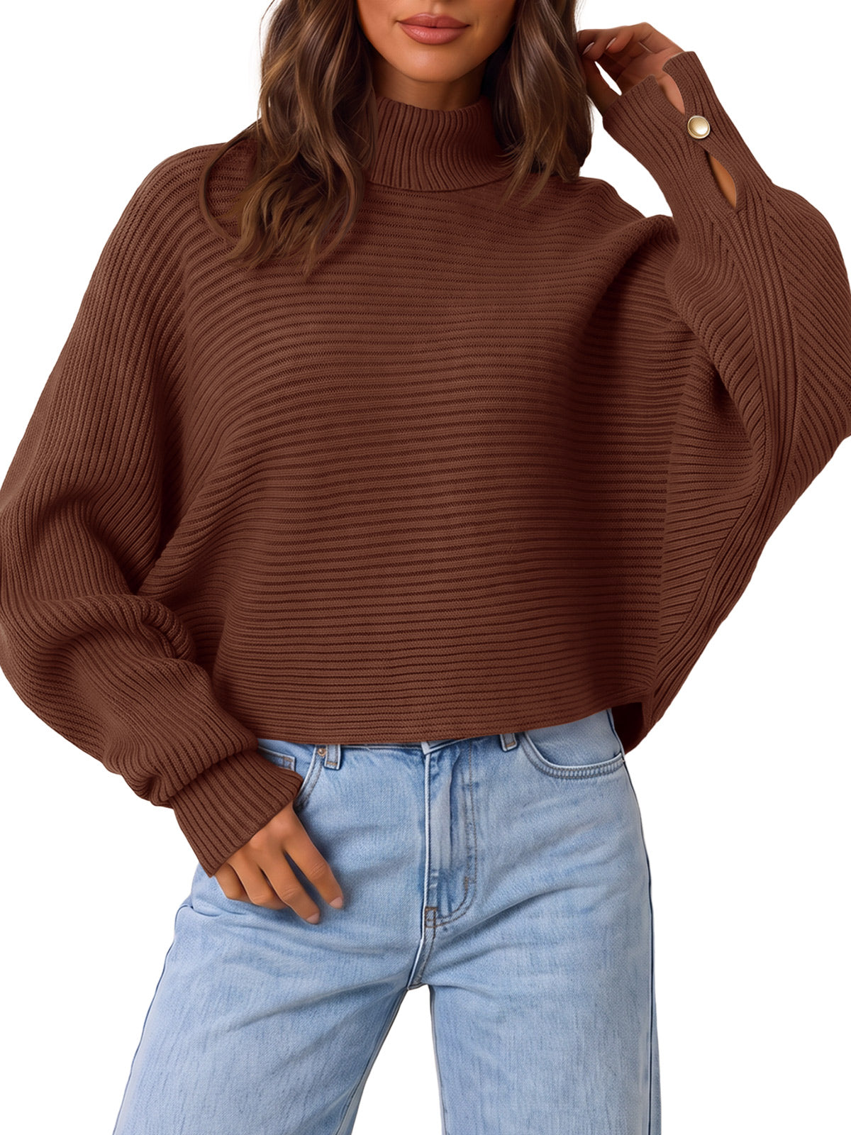 usvara Womens Batwing Sleeve Knit Turtleneck Sweater
