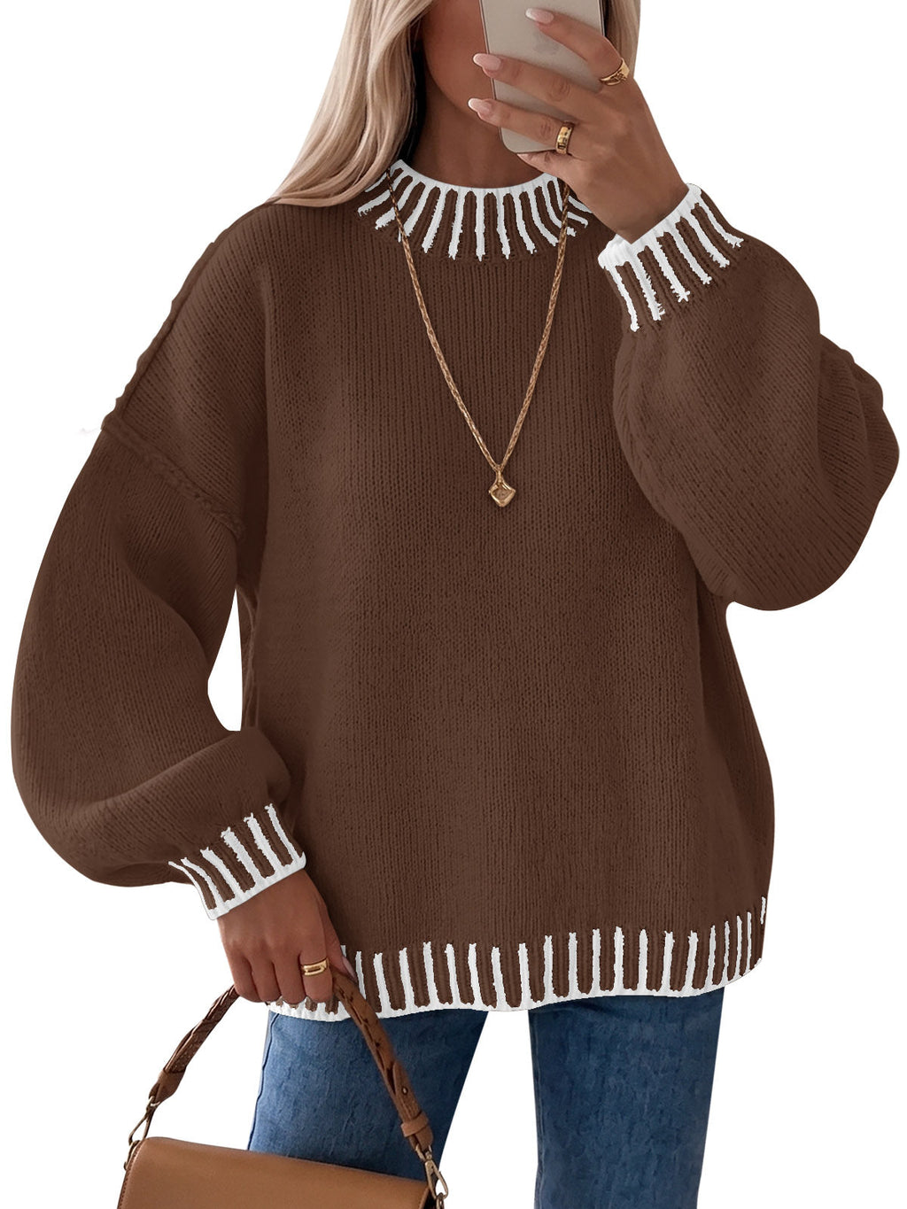 usvara Womens Chunky Mock Neck Sweater